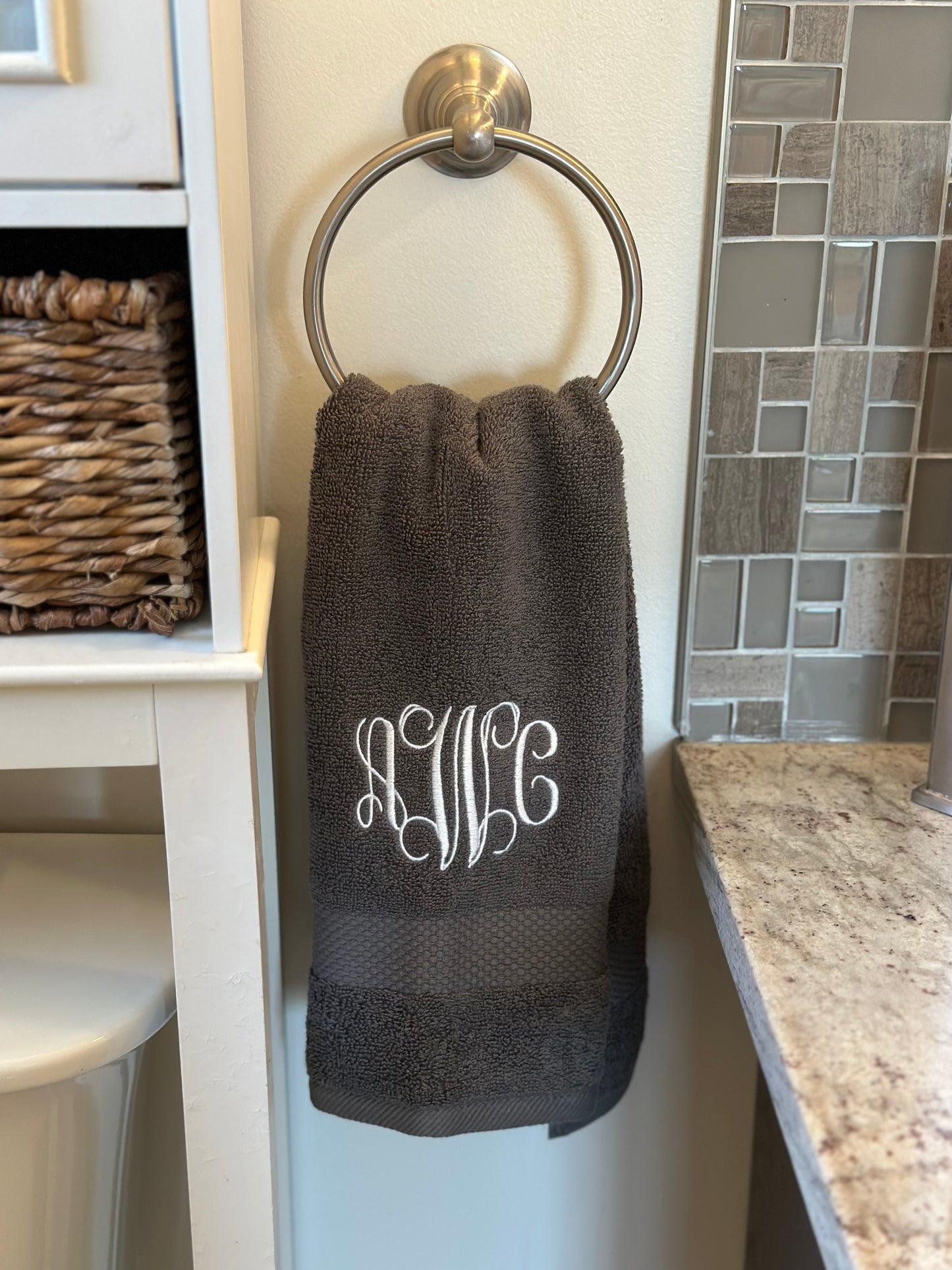 Monogrammed Personalized Bathroom Hand Towels -Cotton- Embroidered Monogram-Choose your Colors