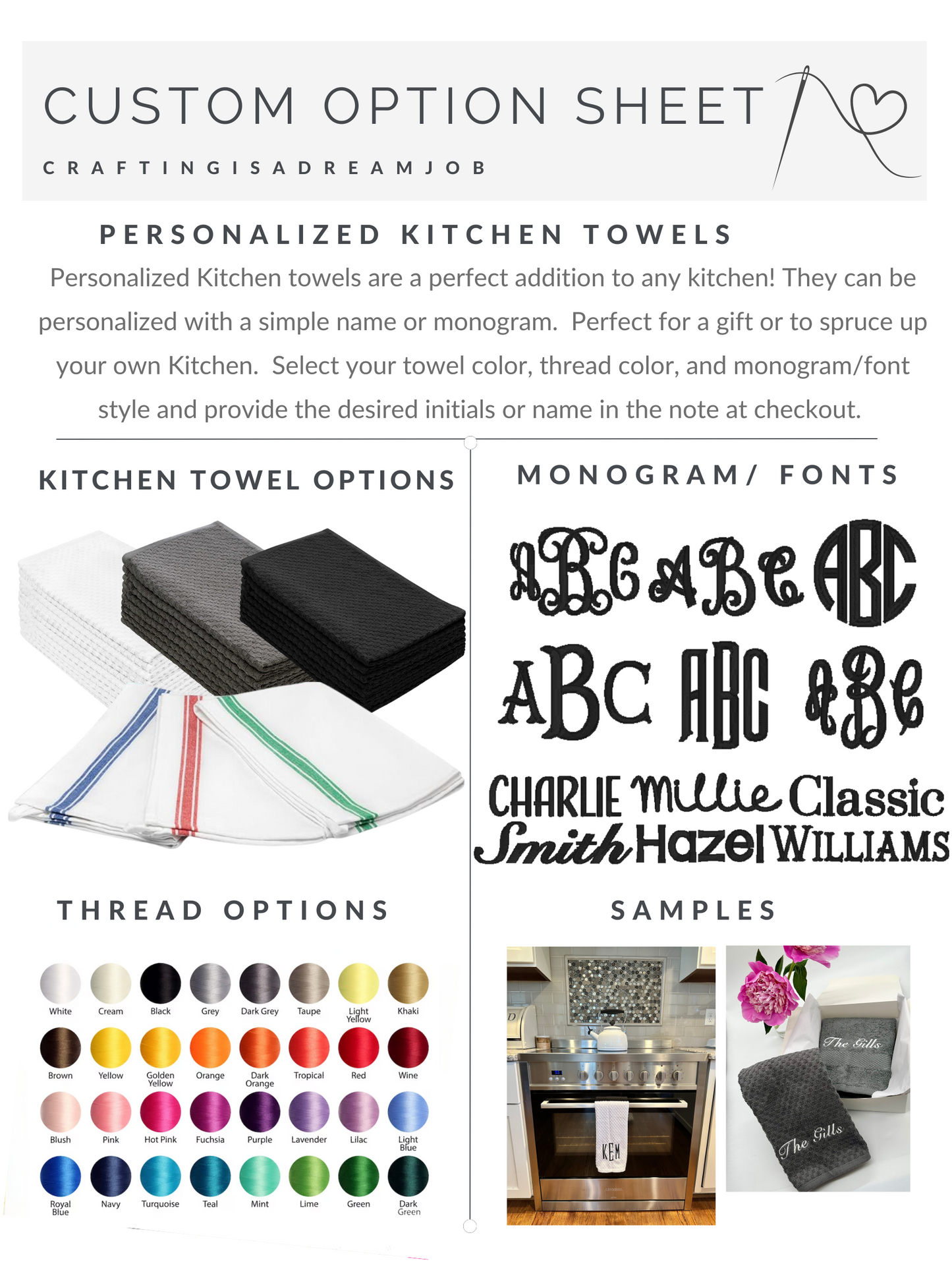 Monogrammed Personalized Kitchen Towels -Cotton- Embroidered-Choose your Colors - Monogrammed