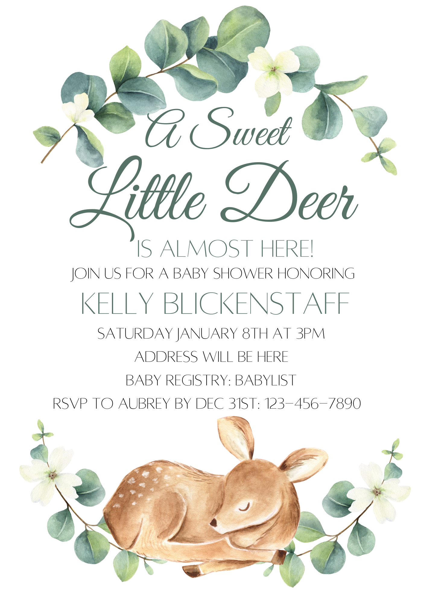 A Sweet Little Deer is Here - Invitation to Download