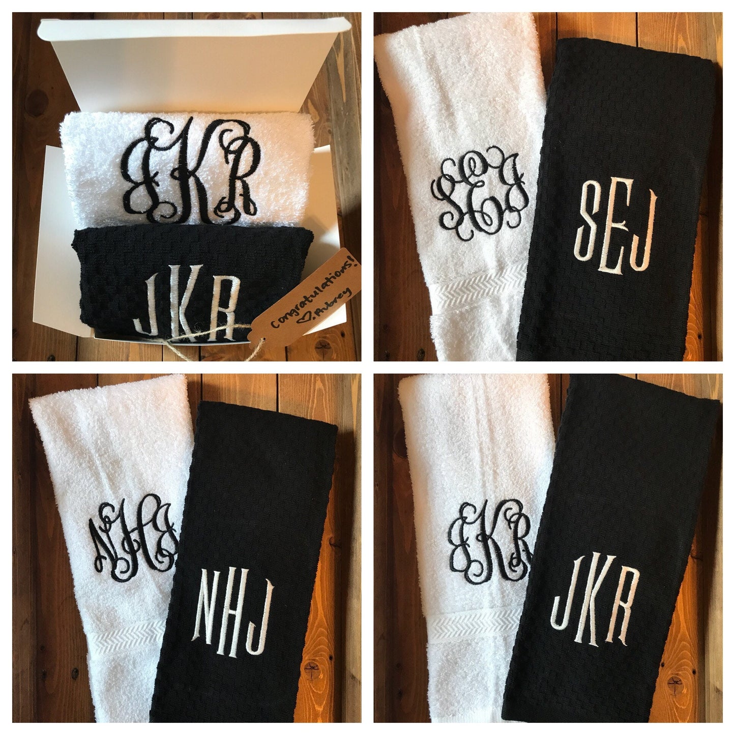 Towel Gift Set - Monogrammed Kitchen and Bath Hand Towel - Personalized Housewarming or Engagement Gift