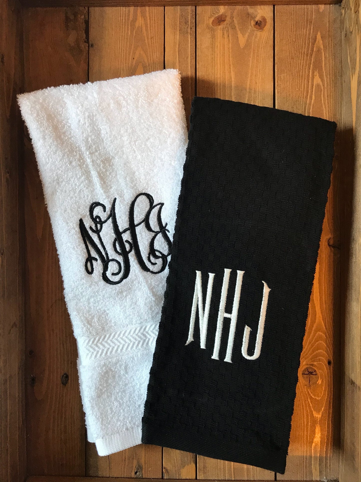 Towel Gift Set - Monogrammed Kitchen and Bath Hand Towel - Personalized Housewarming or Engagement Gift