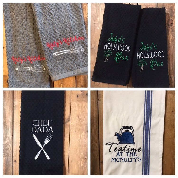Personalized Kitchen Towels - Cotton- Embroidered - Choose your Colors - Dish Towels - Custom Towel Design - Your Design Here