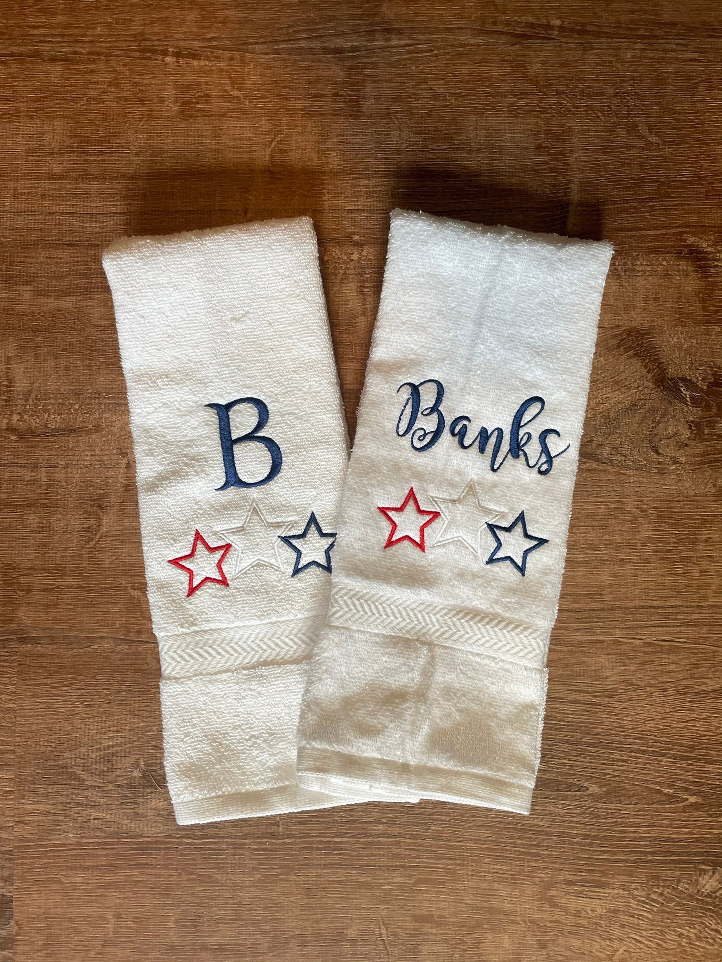 Patriotic Personalized Bathroom Hand Towels -Cotton- Embroidered-Great for boat