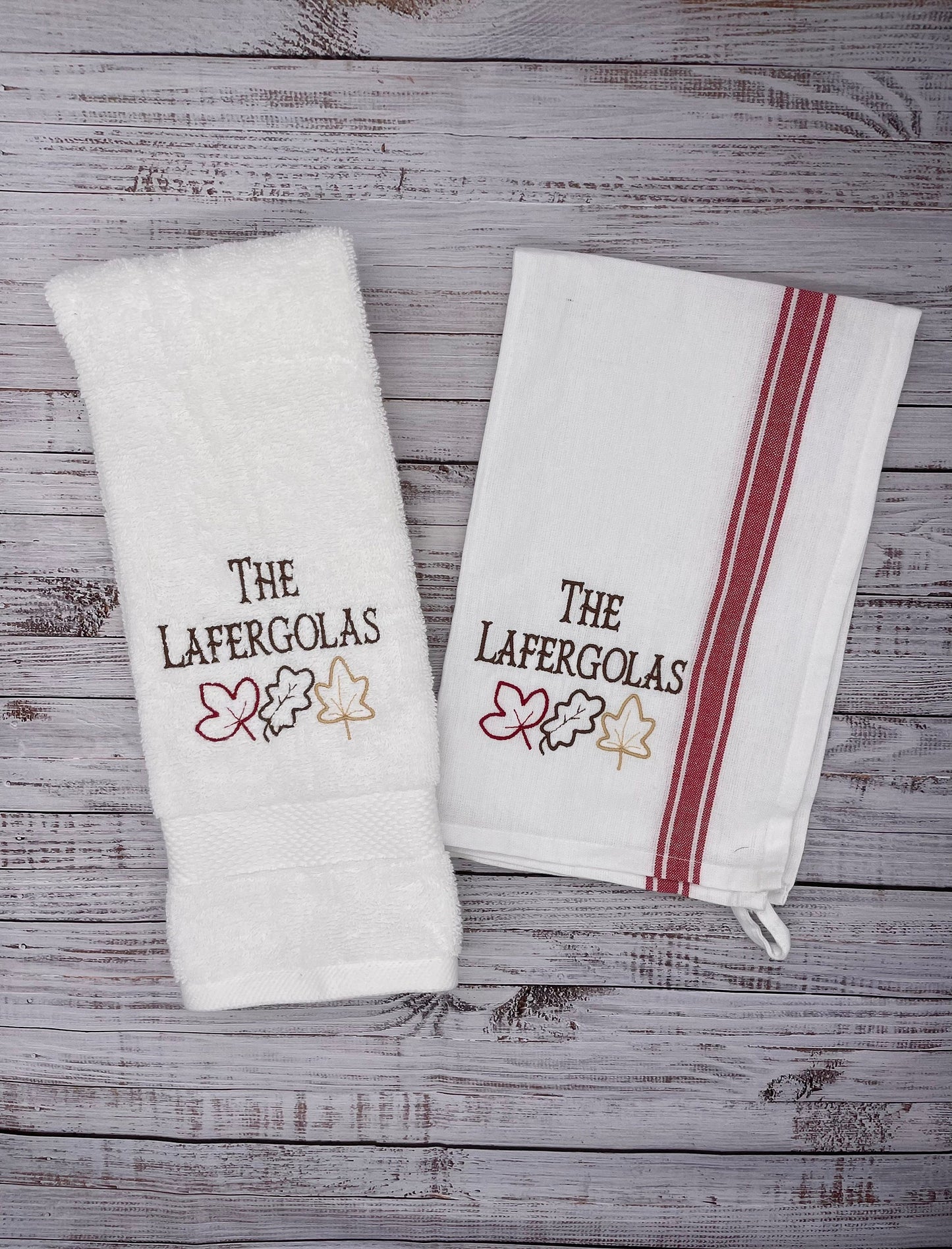 Fall Seasonal Towel Gift Set - Monogrammed Kitchen and Bath Hand Towel - Personalized