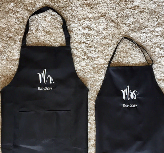 Mr & Mrs Aprons! Embroidered and Personalized with Wedding Year