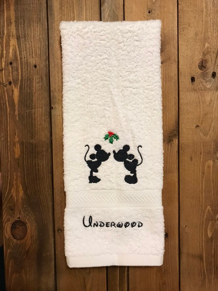 Disney Christmas Personalized Bathroom Hand Towels -Cotton- Embroidered-Choose your Design and Colors - Bath Towel