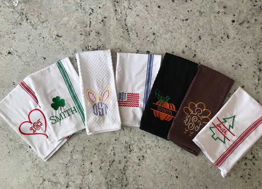 Holiday Personalized Kitchen Towels - Monogrammed - Embroidered
