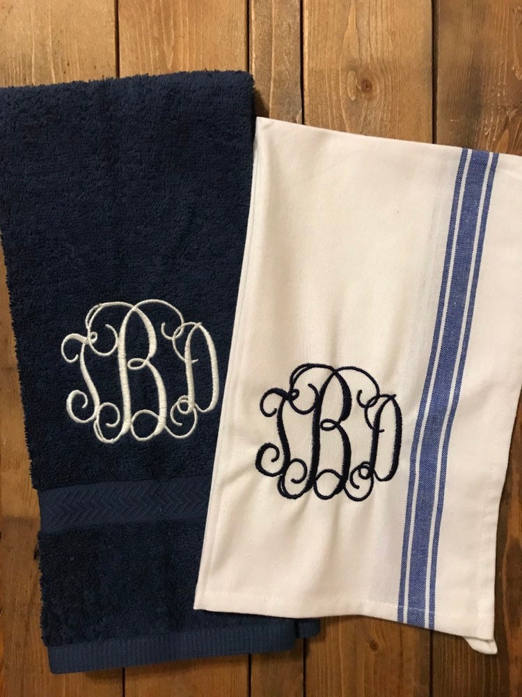 Towel Gift Set - Monogrammed Kitchen and Bath Hand Towel - Personalized Housewarming or Engagement Gift