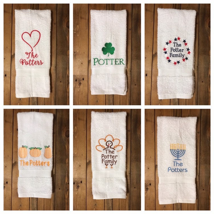 Holiday Personalized Bathroom Hand Towels -Cotton- Embroidered-Choose your Colors - Bath Towel