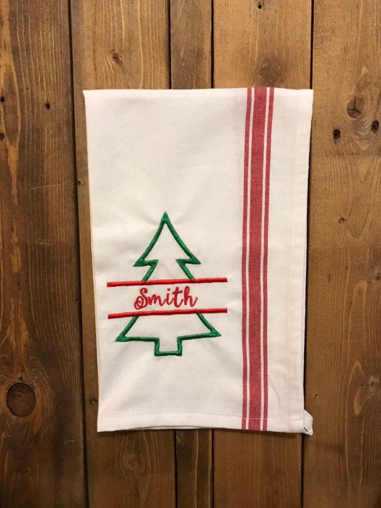 Personalized Christmas Tree Kitchen Dish Towels -Cotton- Embroidered-Christmas Decor - Kitchen Towel