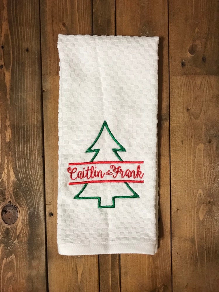 Personalized Christmas Tree Kitchen Dish Towels -Cotton- Embroidered-Christmas Decor - Kitchen Towel