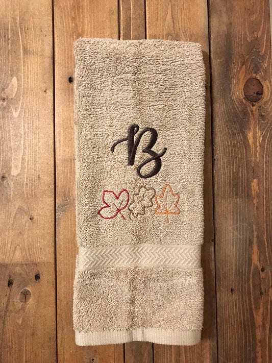 Personalized Fall Leaves Bath Hand Towels -Cotton - Embroidered - Fall Decor - Bathroom Hand Towel