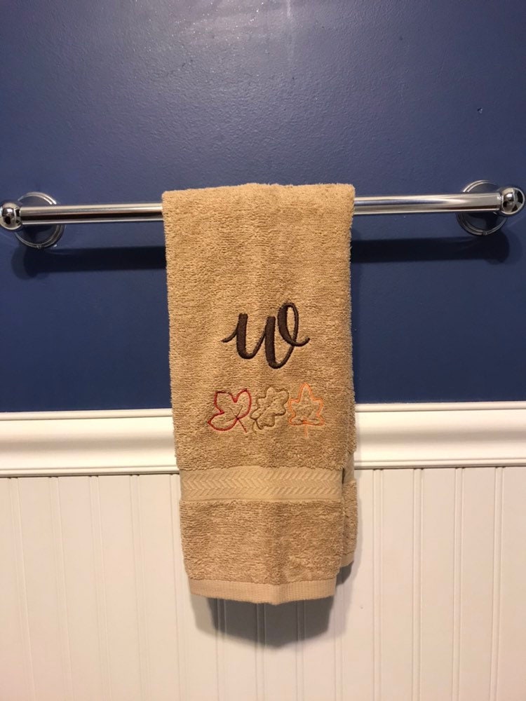 Personalized Fall Leaves Bath Hand Towels Cotton Embroidered