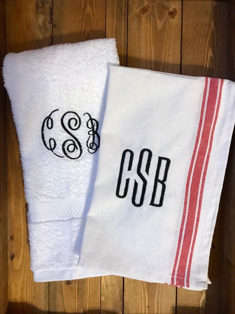 Towel Gift Set - Monogrammed Kitchen and Bath Hand Towel - Personalized Housewarming or Engagement Gift