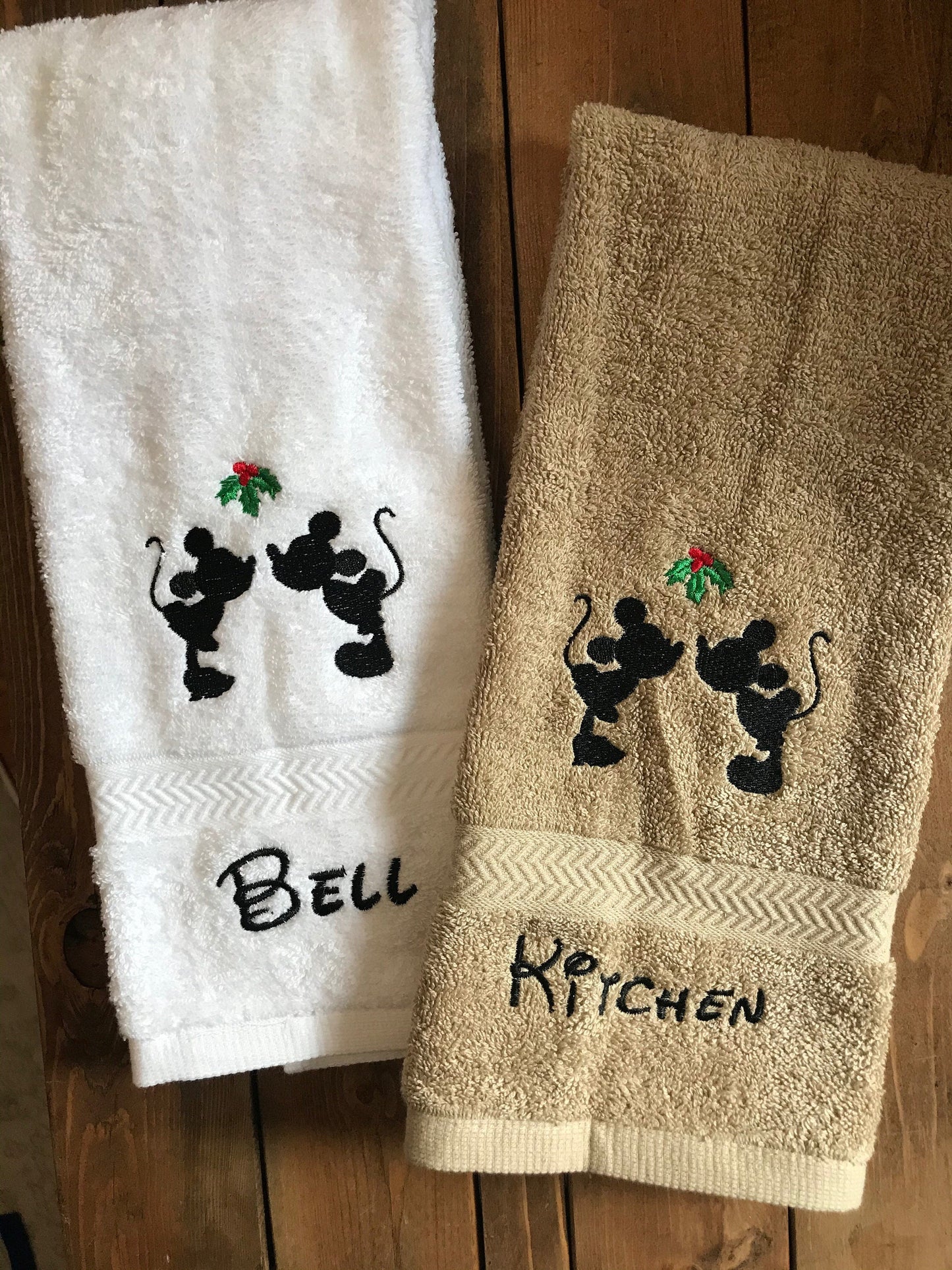 Disney Christmas Personalized Bathroom Hand Towels -Cotton- Embroidered-Choose your Design and Colors - Bath Towel