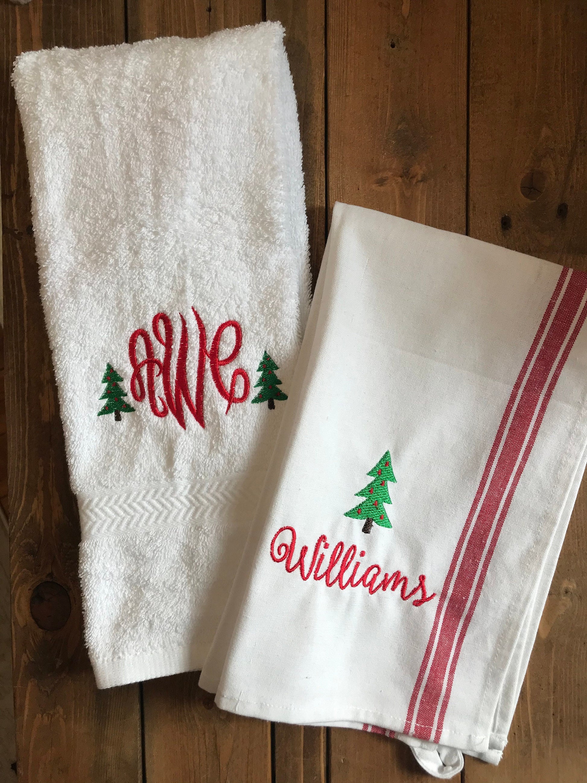 Holiday Personalized Bathroom Hand Towels -Cotton- Embroidered