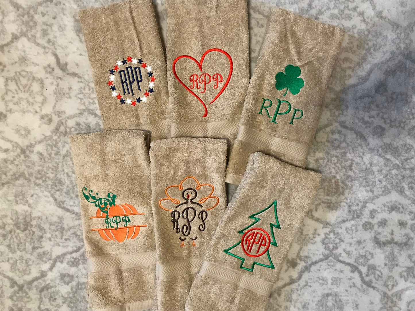 Holiday Personalized Bathroom Hand Towels -Cotton- Embroidered-Choose your Colors - Bath Towel