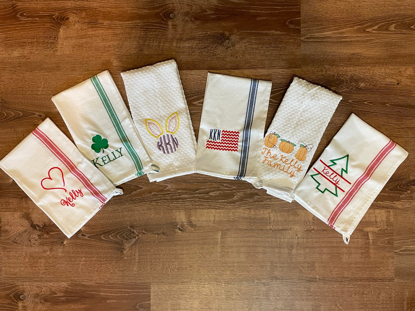 Holiday Personalized Kitchen Towels - Monogrammed - Embroidered