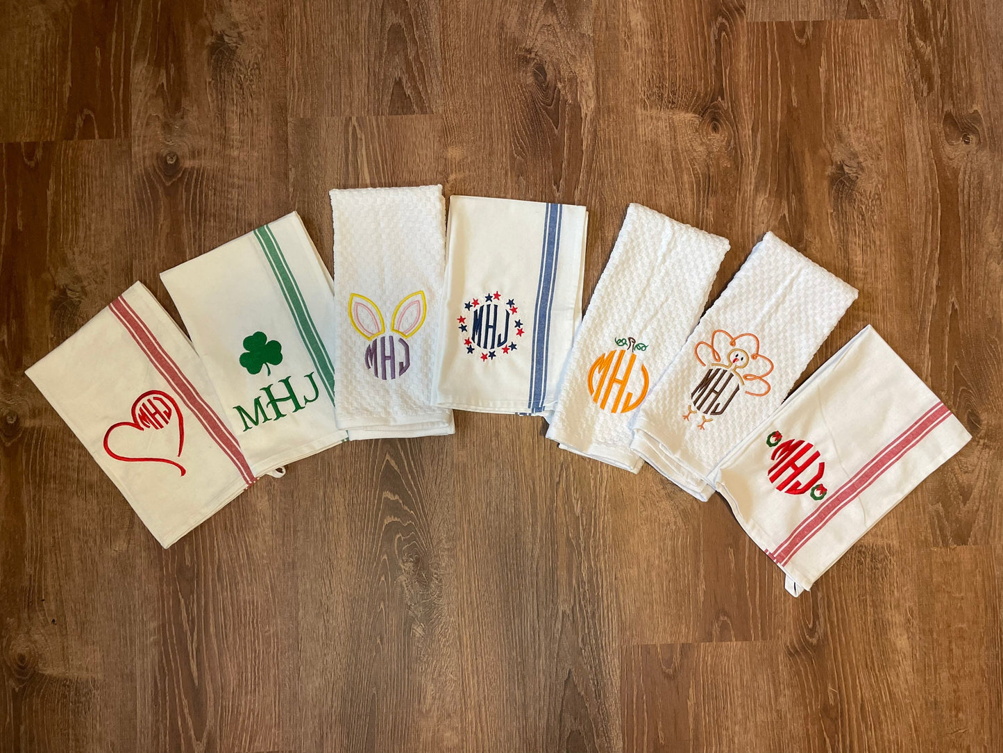 Holiday Personalized Kitchen Towels - Monogrammed - Embroidered