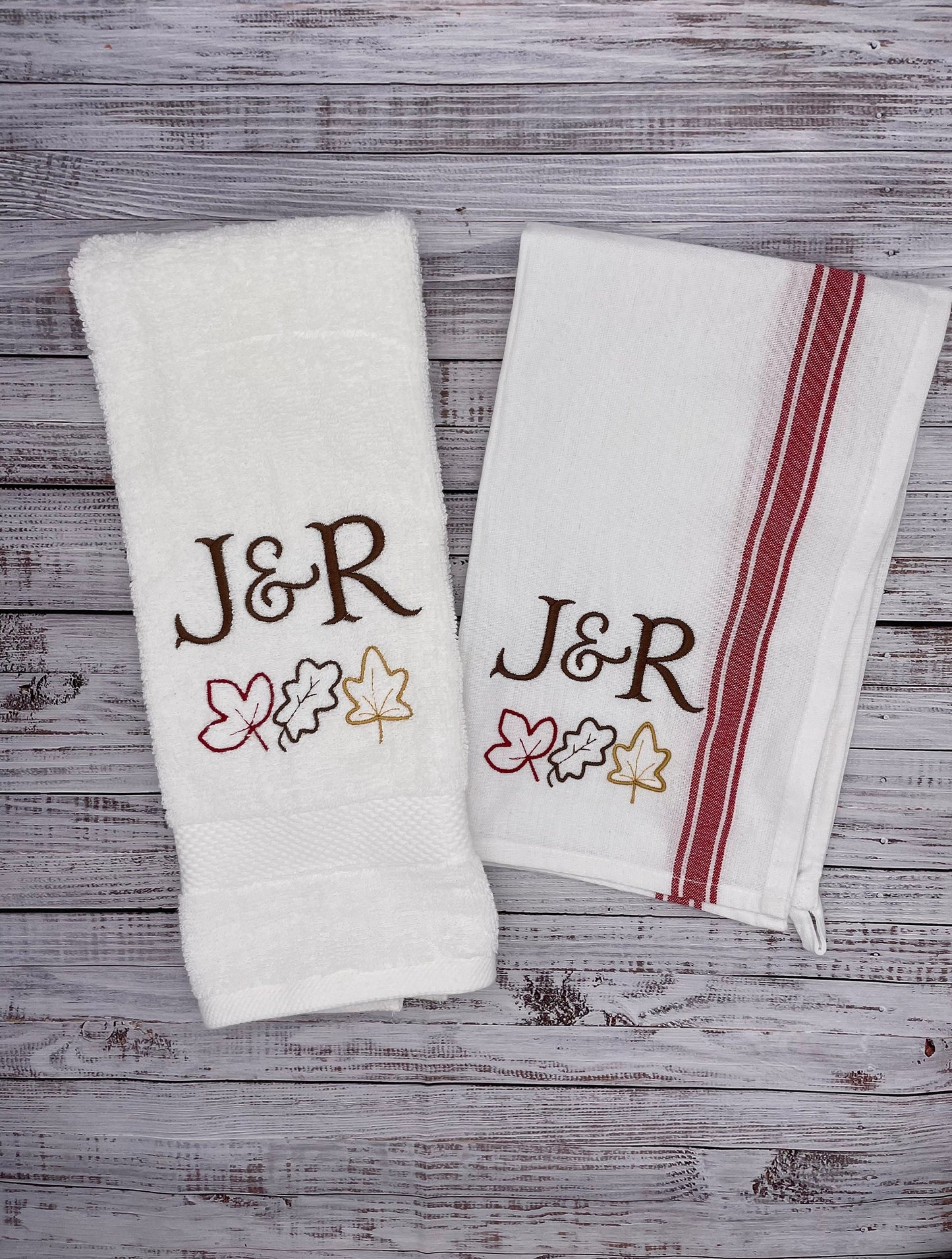 Fall Seasonal Towel Gift Set - Monogrammed Kitchen and Bath Hand Towel - Personalized