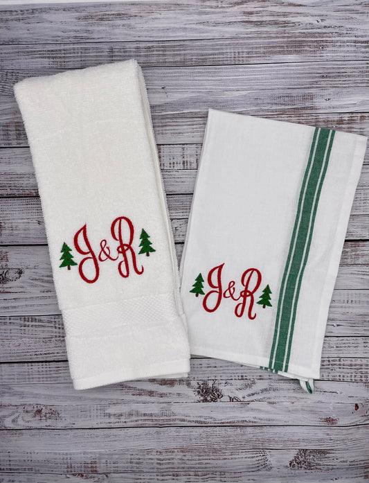 Christmas Holiday Seasonal Towel Gift Set - Personalized Kitchen and Bath Hand Towel