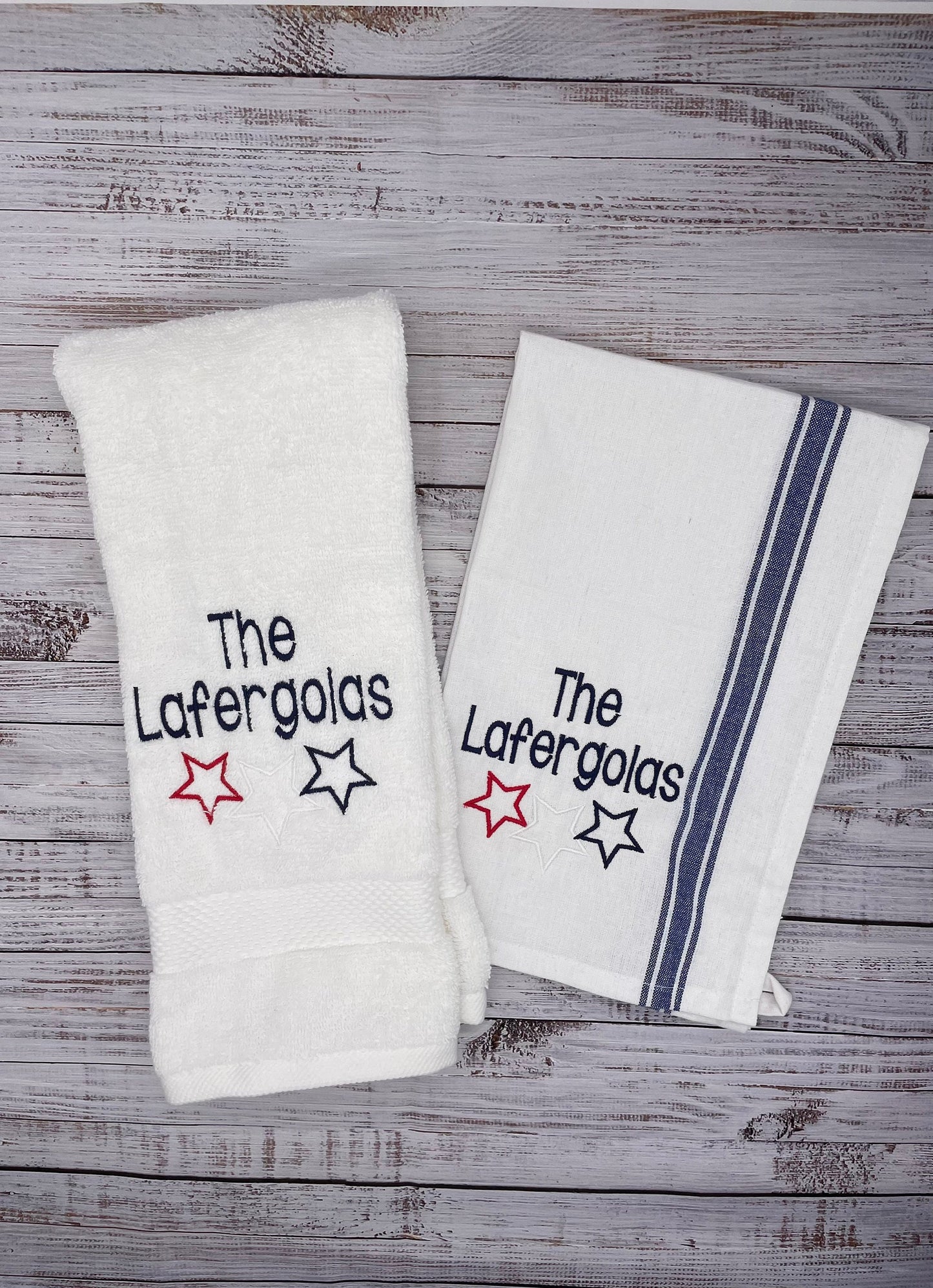 Patriotic Personalized Bathroom Hand Towels -Cotton- Embroidered-Great for boat