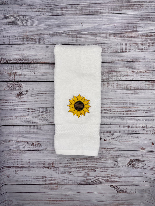 Sunflower Bathroom Hand Towels or Kitchen Towels  -Cotton- Embroidered - Choose your Towel and Colors - Bath Towel